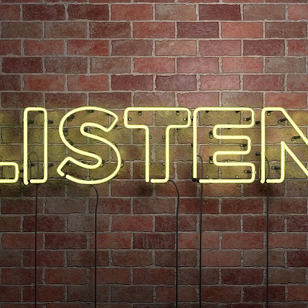 image of neon light spelling out word LISTEN